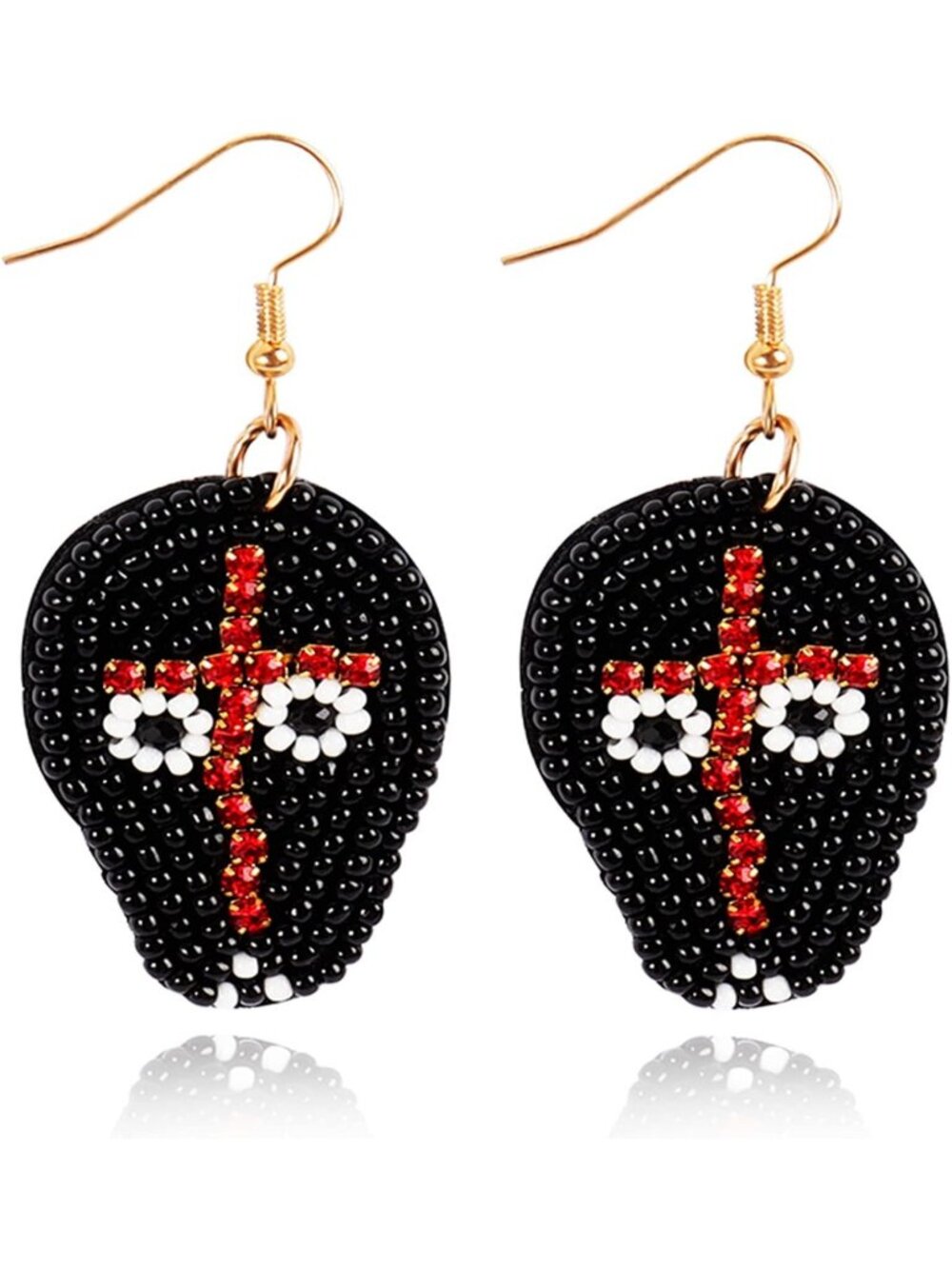 Women's Black Red Pumpkin Beaded Costume Skeleton Delicate Halloween Earrings
